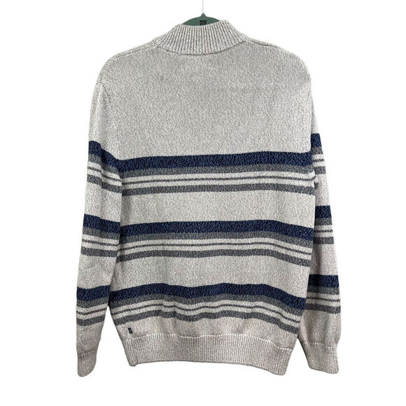 Chaps Sweater Mock Collar Quarter Zip Striped Heather Gray Beige Blue Men Sz M - Picture 5 of 6